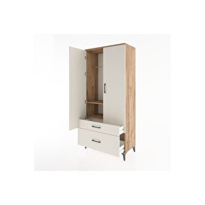 Hyperion Dolap 2 Raflı 2 Çekmeceli Tek Askılı 88x44x195 Çam-aytaşı