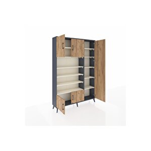 Arges Dolap 11 Raflı 5 Kapaklı 132x30x195 Antrasit-çam/aytaşı