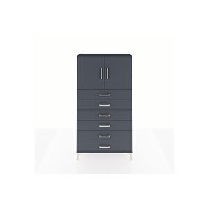 Arges Dolap 2 Raflı 6 Çekmeceli 2 Kapaklı 88x30x163 Antrasit-antrasit