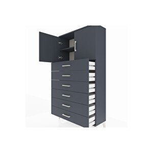 Arges Dolap 2 Raflı 6 Çekmeceli 2 Kapaklı 88x30x163 Antrasit-antrasit