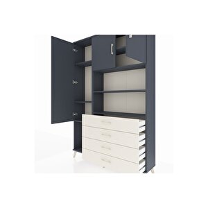 Arges Dolap 7 Raflı 4 Çekmeceli 3 Kapaklı 132x30x195 Antrasit-antrasit/aytaşı