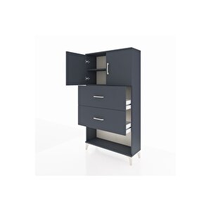 Arges Dolap 2 Raflı 2 Çekmeceli 2 Kapaklı 88x30x163 Antrasit-aytaşı