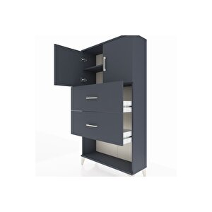 Arges Dolap 2 Raflı 2 Çekmeceli 2 Kapaklı 88x30x163 Antrasit-aytaşı