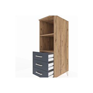 Kronos Dolap 2 Raflı 3 Çekmeceli 44x59x134 Çam-antrasit