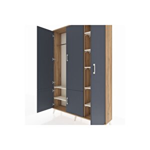 Arges Dolap 7 Raflı 5 Kapaklı Tek Askılı 132x30x195 Çam-antrasit/aytaşı