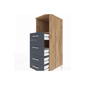 Kronos Dolap Tek Raflı 4 Çekmeceli 44x59x134 Çam-antrasit