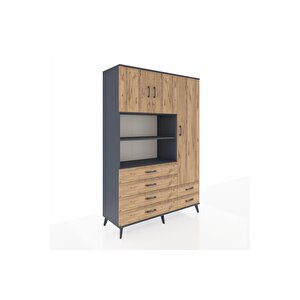 Hyperion Gardrop 9 Raflı 6 Çekmeceli 3 Kapaklı 132x44x195 Antrasit-çam