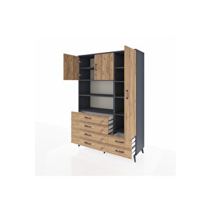 Hyperion Gardrop 9 Raflı 6 Çekmeceli 3 Kapaklı 132x44x195 Antrasit-çam