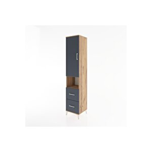 Hyperion Dolap 4 Raflı 2 Çekmeceli Tek Kapaklı 44x44x221 Çam-antrasit