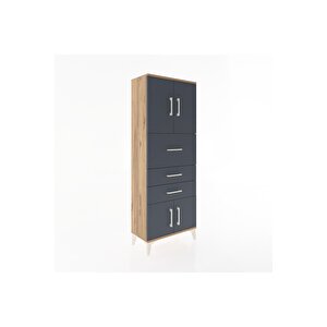 Arges Dolap 2 Raflı 3 Çekmeceli 4 Kapaklı 60x30x163 Çam-antrasit