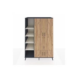 Kronos Dolap 6 Raflı 4 Kapaklı Tek Askılı 132x59x195 Antrasit-çam/aytaşı