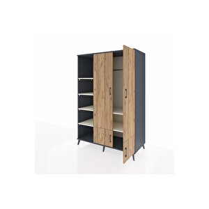 Kronos Dolap 6 Raflı 4 Kapaklı Tek Askılı 132x59x195 Antrasit-çam/aytaşı