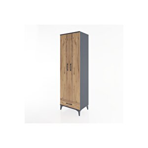 Hyperion Dolap 5 Raflı Tek Çekmeceli Tek Askılı 60x44x195 Antrasit-çam