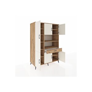 Kronos Dolap 10 Raflı Tek Çekmeceli 6 Kapaklı 132x59x195 Çam-aytaşı/çam