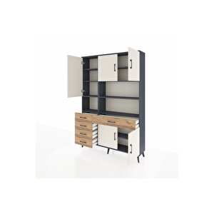 Arges Dolap 9 Raflı 5 Çekmeceli 5 Kapaklı 132x30x195 Antrasit-aytaşı/çam