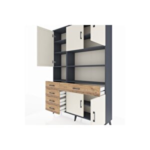 Arges Dolap 9 Raflı 5 Çekmeceli 5 Kapaklı 132x30x195 Antrasit-aytaşı/çam