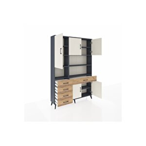 Arges Dolap 9 Raflı 5 Çekmeceli 5 Kapaklı 132x30x195 Antrasit-aytaşı/çam