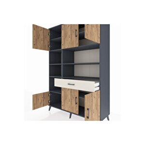 Hyperion Dolap 10 Raflı Tek Çekmeceli 6 Kapaklı 132x44x195 Antrasit-çam/aytaşı