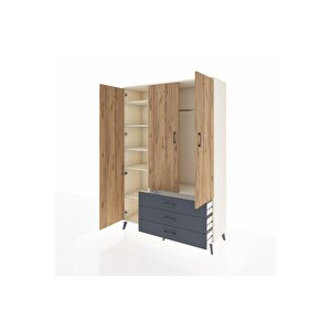 Hyperion Dolap 6 Raflı 3 Çekmeceli Tek Askılı 132x44x195 Aytaşı-çam/antrasit