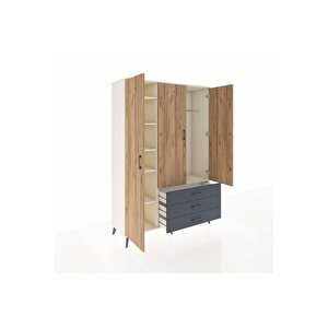 Hyperion Dolap 6 Raflı 3 Çekmeceli Tek Askılı 132x44x195 Aytaşı-çam/antrasit