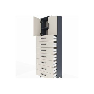 Arges Dolap 2 Raflı 7 Çekmeceli 2 Kapaklı 60x30x182 Antrasit-aytaşı