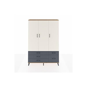 Arges Dolap 5 Raflı 5 Çekmeceli Tek Askılı 132x30x195 Çam-aytaşı/antrasit