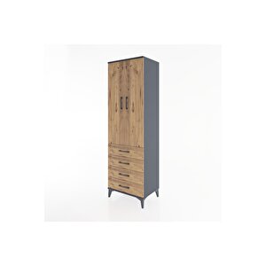 Hyperion Dolap Tek Raflı 4 Çekmeceli Tek Askılı 60x44x195 Antrasit-çam
