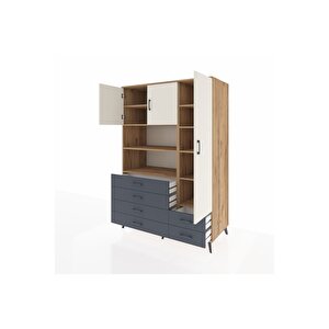 Kronos Dolap 9 Raflı 6 Çekmeceli 3 Kapaklı 132x59x195 Çam-aytaşı/antrasit