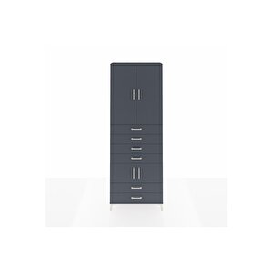 Arges Dolap 4 Raflı 6 Çekmeceli 4 Kapaklı 88x30x243 Antrasit-antrasit