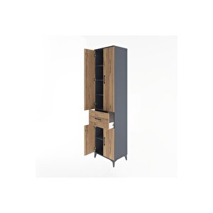 Hyperion Dolap 5 Raflı Tek Çekmeceli 4 Kapaklı 60x44x243 Antrasit-çam