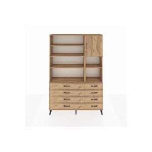 Arges Gardrop 8 Raflı 8 Çekmeceli Tek Kapaklı  132x30x195 Çam-çam