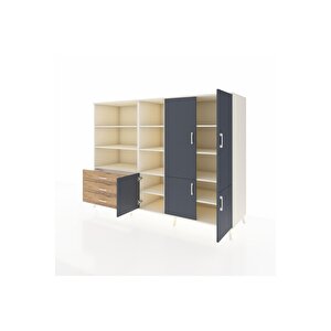 Kronos Dolap 11 Raflı 3 Çekmeceli 5 Kapaklı 220x59x163 Aytaşı-antrasit/çam