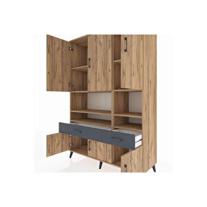 Hyperion Dolap 8 Raflı 2 Çekmeceli 6 Kapaklı 132x44x195 Çam-çam/antrasit