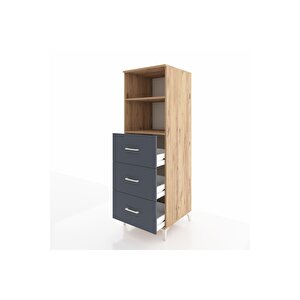 Kronos Dolap 2 Raflı 3 Çekmeceli 60x59x182 Çam-antrasit