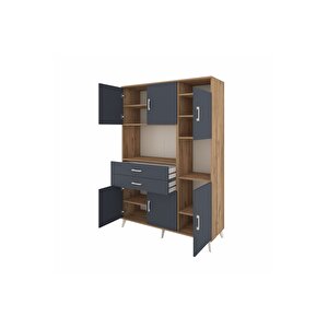 Hyperion Gardrop 9 Raflı 2 Çekmeceli 6 Kapaklı 132x44x195 Çam-antrasit