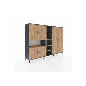 Hyperion Dolap 13 Raflı 6 Kapaklı 220x44x163 Antrasit-çam