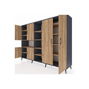 Hyperion Dolap 13 Raflı 6 Kapaklı 220x44x163 Antrasit-çam