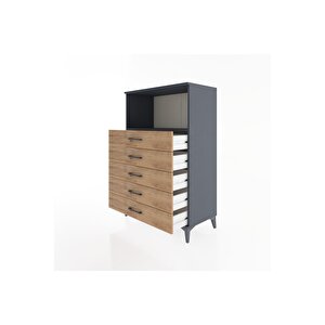 Hyperion Dolap Tek Raflı 4 Çekmeceli 88x44x134 Antrasit-çam