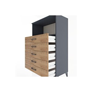 Hyperion Dolap Tek Raflı 4 Çekmeceli 88x44x134 Antrasit-çam