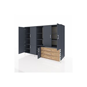 Kronos Dolap 11 Raflı 3 Çekmeceli 7 Kapaklı 220x59x163 Antrasit-antrasit/çam