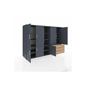 Kronos Dolap 11 Raflı 3 Çekmeceli 7 Kapaklı 220x59x163 Antrasit-antrasit/çam