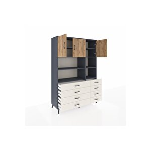Hyperion Dolap 8 Raflı 8 Çekmeceli 3 Kapaklı 132x44x195 Antrasit-çam/aytaşı