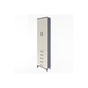 Arges Dolap 4 Raflı 5 Çekmeceli 2 Kapaklı 60x30x243 Antrasit-aytaşı