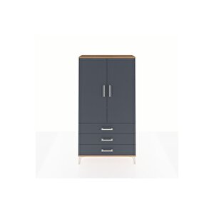 Arges Dolap 3 Raflı 3 Çekmeceli 2 Kapaklı 88x30x163 Çam-antrasit