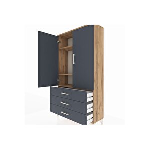 Arges Dolap 3 Raflı 3 Çekmeceli 2 Kapaklı 88x30x163 Çam-antrasit