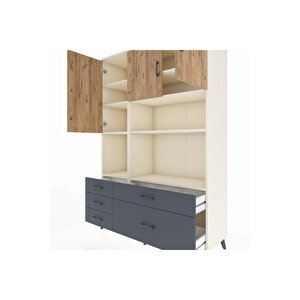 Hyperion Dolap 8 Raflı 5 Çekmeceli 3 Kapaklı 132x44x195 Aytaşı-çam/antrasit