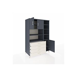 Kronos Dolap 9 Raflı 4 Çekmeceli 3 Kapaklı 132x59x195 Antrasit-antrasit/aytaşı