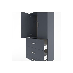 Hyperion Dolap Tek Raflı 3 Çekmeceli Tek Askılı 88x44x195 Antrasit-antrasit