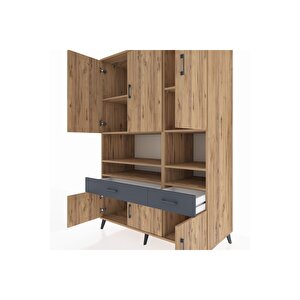 Kronos Dolap 8 Raflı 2 Çekmeceli 6 Kapaklı 132x59x195 Çam-çam/antrasit