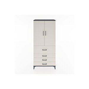 Hyperion Dolap Tek Raflı 4 Çekmeceli Tek Askılı 88x44x195 Antrasit-aytaşı